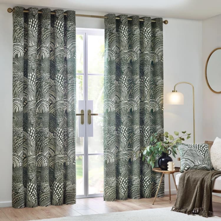 Image of Nola Abstract Curtains Olive, Olive / 229 x 229cm