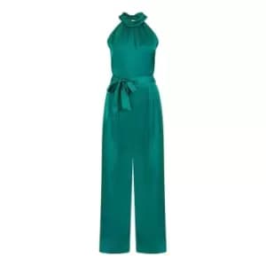 Image of Yumi Green Satin Halterneck Jumpsuit - Green