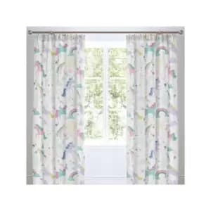 Image of Bedlam Kids Rainbow Unicorn Lined Pencil Pleat Curtains, Multi, 66 x 72 Inch