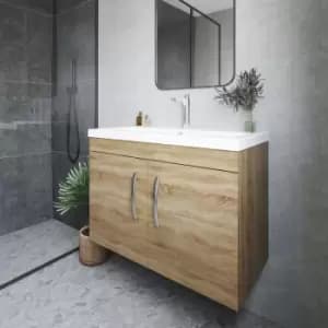 Image of Nuie Athena Wall Hung 2-Door Vanity Unit with Basin-2 800mm Wide - Natural Oak