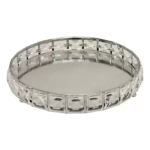 Image of Small Mirrored Silver Tray With Bead Design 21cm