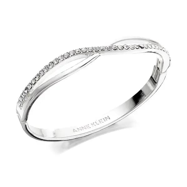 Image of Anne Klein Silver Tone Crystal Crossover Hinged Bangle - J7893