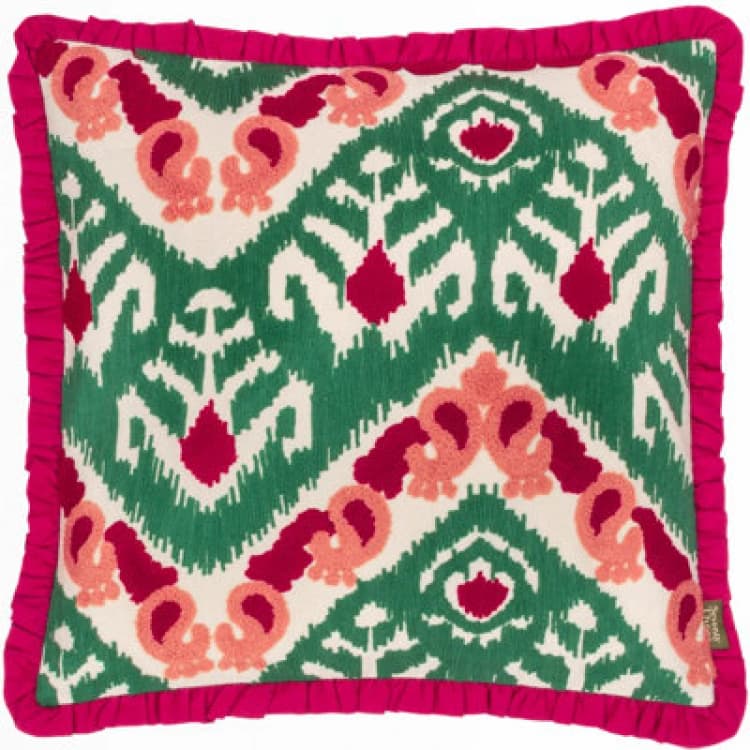Image of Paoletti Paoletti Henderson Embroidered 100% Cotton Cushion in Pink Size: 45cm x 45cm Pink 45cm x 45cm Unisex 5025532864765