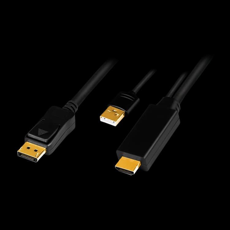 Image of LogiLink HDMI cable. A/M + USB-A/M to DP/M. 4K/30 Hz. black. 1 m