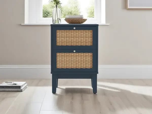 Image of LPD Bordeaux Rattan and Blue 2 Drawer Bedside Table