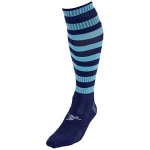 Image of Precision Navy/Sky Hooped Pro Football Socks Adult - UK 7-11