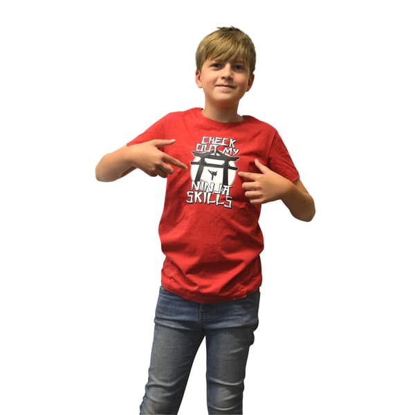 Image of Meroncourt Digital Dudz Kids Unisex Moving Ninja Skills Digital T shirt Large Red ddktnsl l