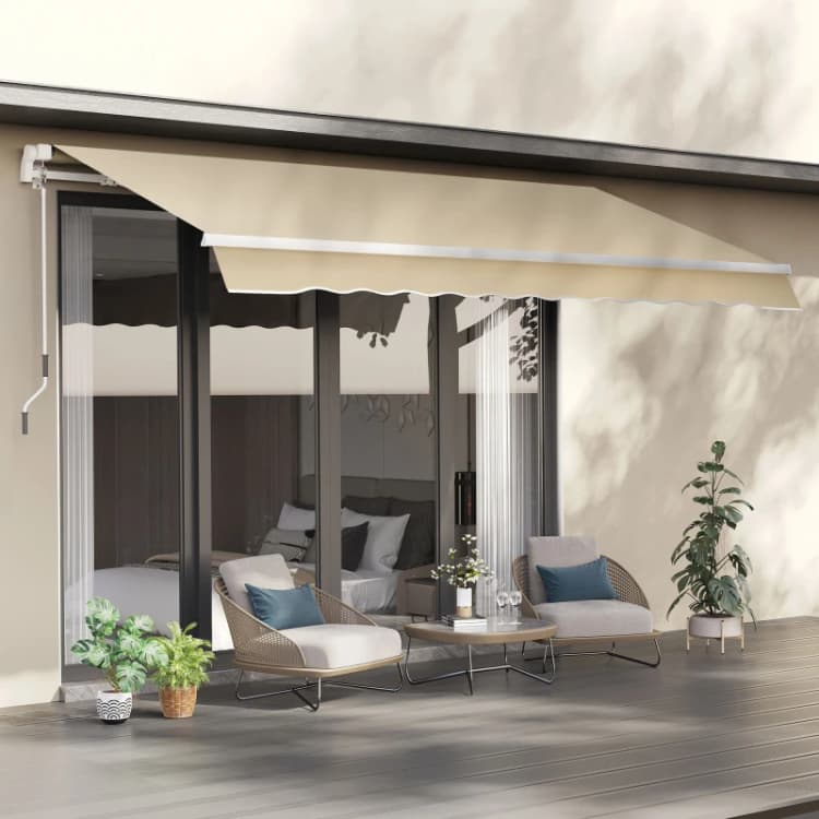 Image of Outsunny Garden Sun Shade Canopy Retractable Awning Beige - Outsunny 5056399121616