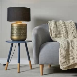 Image of Taroda Gold Floral Table Lamp with Large Black Reni Shade
