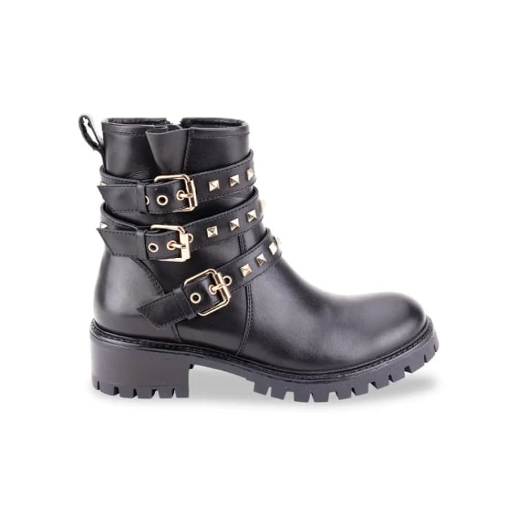 Image of LES TROPEZIENNES PAR M.BELARBI Zadig Leather Biker Boots with Buckles Black Women 36 (3.5);38 (5);40 (6.5)