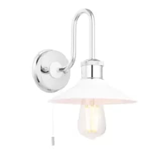 Image of Chrome Plated Bathroom Fisherman Wall Light & Ribbed Glass Shade IP44 Rated