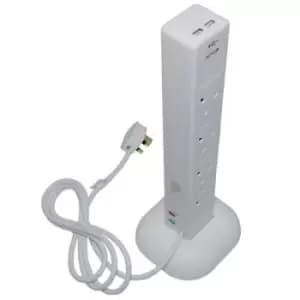 Image of Smj White 13A 8 Socket Extension Lead With Usb, 2M