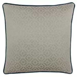 Image of Belsize Jacquard Cushion Taupe/Teal
