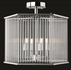 Image of 4 Light Semi Flush - Hexagon Chrome, Clear Glass Rods, G9