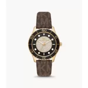 Image of Michael Kors Womens Runway Three-Hand Pvc Watch - Brown