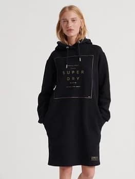 Image of Superdry Oversized Scandi Hoodie Dress - Black, Size 12, Women