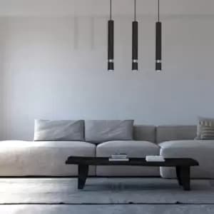 Image of Joker Contemporary Pendant Lamp 3XGU10 Hand Made Cylindrical Style Light Finished in Matt Black With Chrome Detail