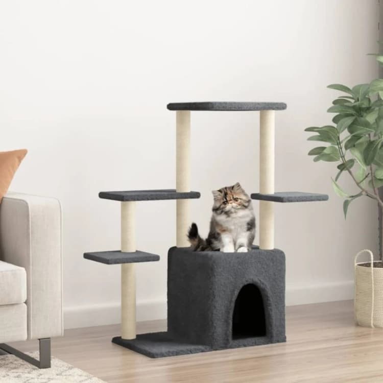 Image of vidaXL Cat Tree w/ Sisal Scratching Posts Dark Grey 97.5cm, Grey 172051