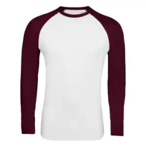 Image of SOLS Mens Funky Contrast Long Sleeve T-Shirt (L) (White/Burgundy)