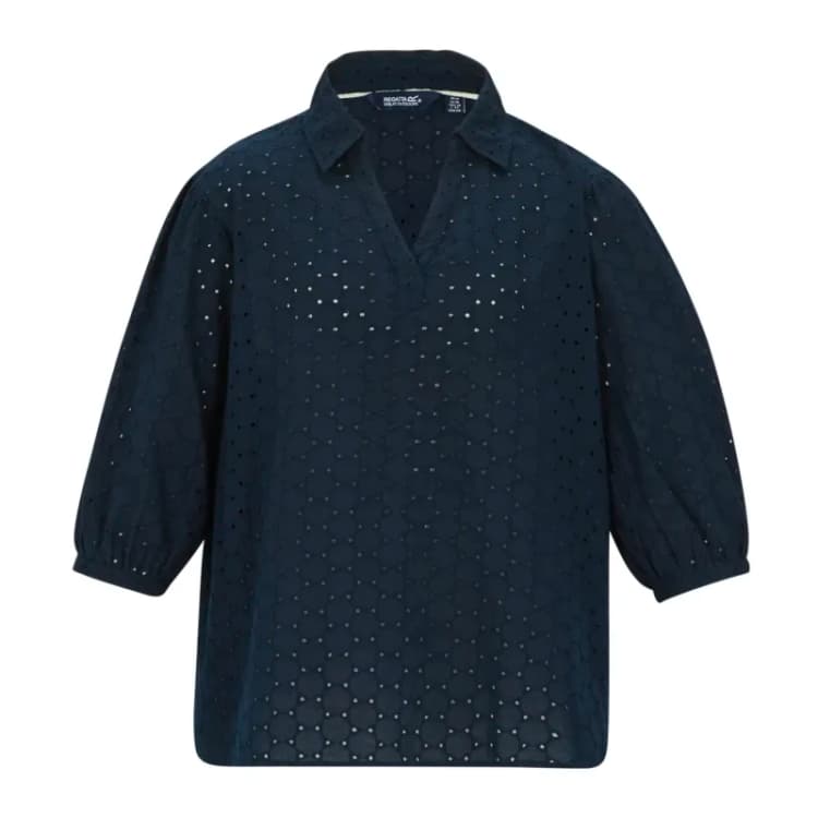 Image of Regatta Womens Nofino 3/4 Sleeve Open Collar Blouse in Navy Size: 14 Navy Female 14