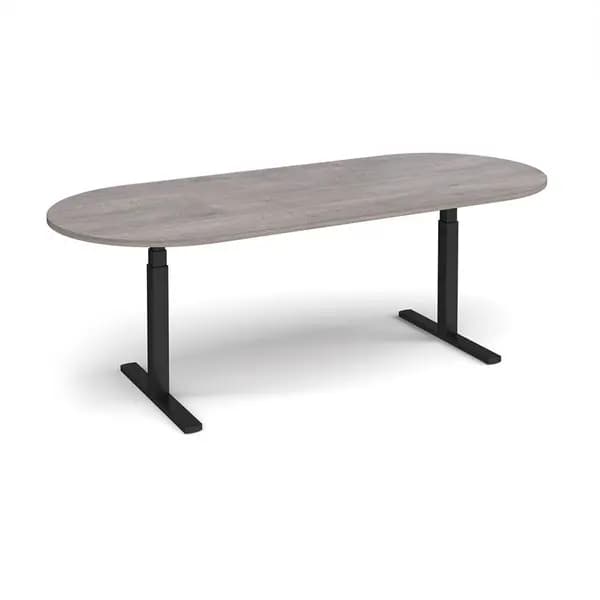 Image of Elev8 Touch D - End Sit Stand Office Boardroom Table - Grey Oak - Black Frame
