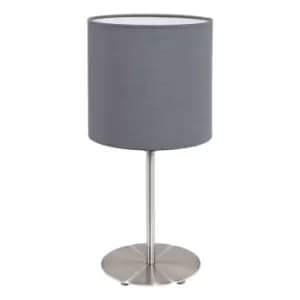 Image of Table Desk Lamp Colour Satin Nickel Steel Shade Grey Fabric Bulb E27 1x60W
