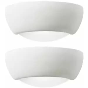 Image of 2 pack Dimmable LED Wall Light Unglazed Ceramic Semi Dome Lounge Lamp Fitting