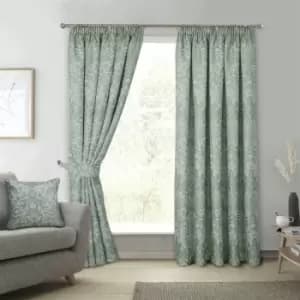Image of Sundour Floral Keswick Pencil Pleat Curtain Pair Sage Green 90x90 - Green