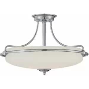 Image of 1 Bulb Semi Flush Uplighter Etched Glass Shade Antique Nickel LED E27 100W