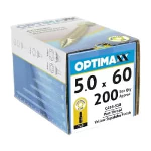 Image of Optimaxx 5 x 60mm Torx Drive Wood Screws - Box of 200 - Yellow