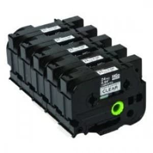 Image of Brother HGE-151V5 Black on Clear 8M x 24mm High Grade Tape 5pk