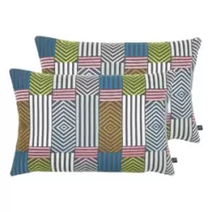 Image of Prestigious Textiles Blake Polyester Filled Cushions Twin Pack Cotton Jade
