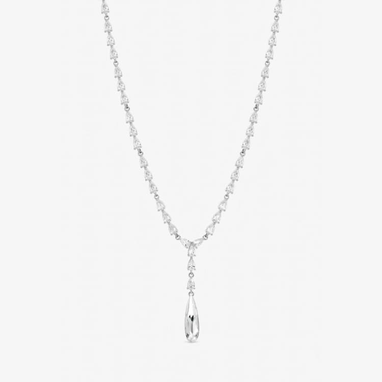 Image of Jon Richard Womens Rhodium Plated Linear Pear Drop Y-Necklace in Silver Silver Female One Size