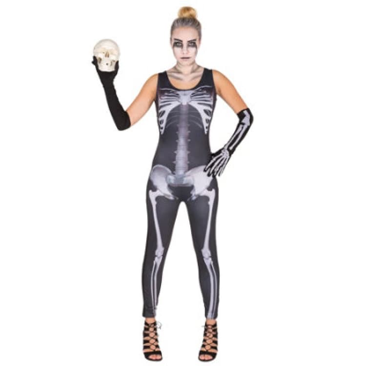 Image of Tectake Womens Skeleton Jumpsuit Costume 300141 - Black S