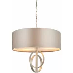 Image of Antique Silver Ceiling Pendant Light & Mink Satin Shade - 3 Bulb Hanging Fitting