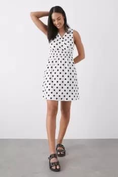 Image of Ivory Spot Shirred Waist Wrap Mini Dress