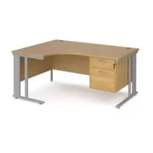 Image of Office Desk Left Hand Corner Desk 1600mm With Pedestal Oak Top With Silver Frame 1200mm Depth Maestro 25 MCM16ELP2SO