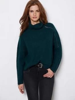 Image of Mint Velvet Mint Velvet Zip Detail Chunky Knit, Teal Size M Women