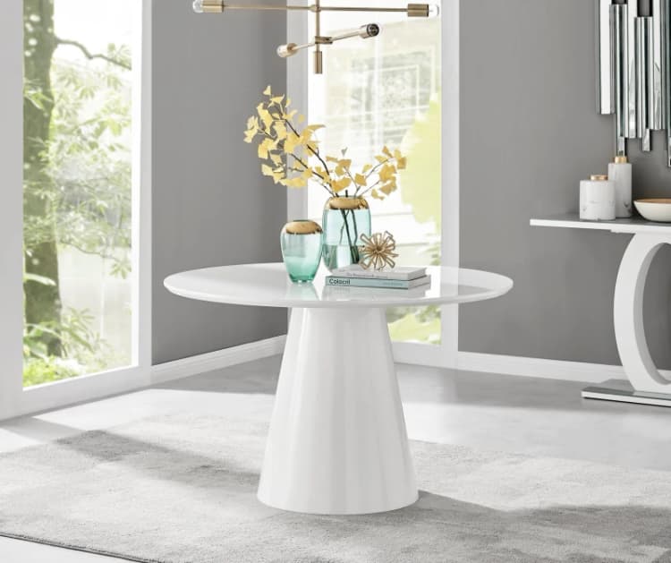 Image of FurnitureboxUK FurnitureboxUK Palma 120cm 6-Seater Round Pedestal Dining Table In Multiple Finishes in White White One Size Unisex 5056542636417