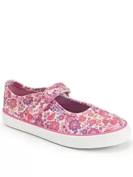Image of Start-rite Busy Lizzie Girls Pink Floral Riptape Summer Canvas Shoes - Pink, Size 10 Younger