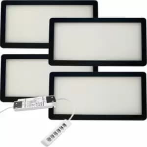Image of 4x matt Black Ultra-Slim Rectangle Under Cabinet Kitchen Light & Driver Kit - Natural White Diffused led