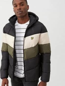 Image of Lyle & Scott Colour Block Padded Jacket - Black/Olive