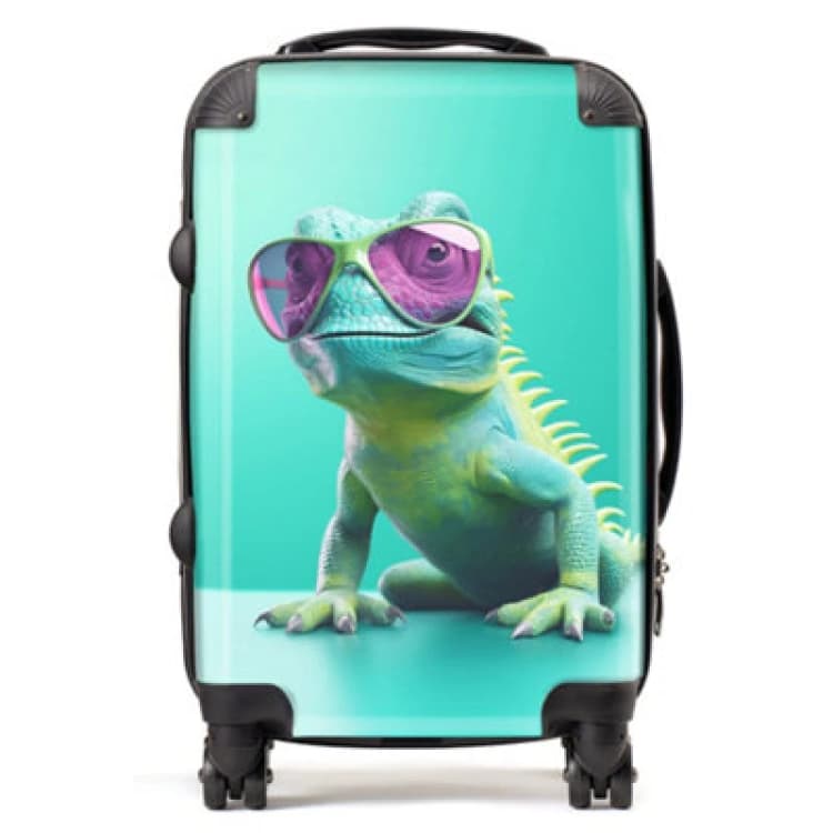 Image of Warren Reed Designer Happy Splashart Iguana Wearing Glasses Suitcase - Cabin