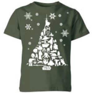 Image of Star Wars Character Christmas Tree Kids Christmas T-Shirt - Forest Green - 7-8 Years