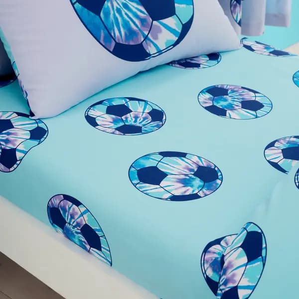 Image of Catherine Lansfield Tie Dye Football Single Size Fitted Sheet, Blue Blue VXT0U Unisex