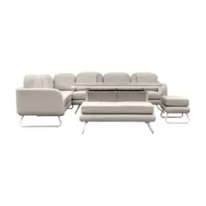Image of Gallery Interiors Anika Garden Rectangle Dining Set with Fire Pit Table in Linen