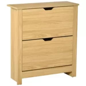 Image of Homcom Shoe Storage Cabinet 4 Shelves 2 Drawers Tabletop 4 Legs Modern Brown