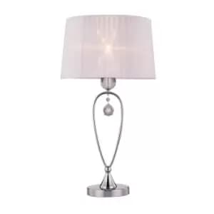 Image of Bello Crystal Table Lamp with Round Tapered Shade, White, 1x E27