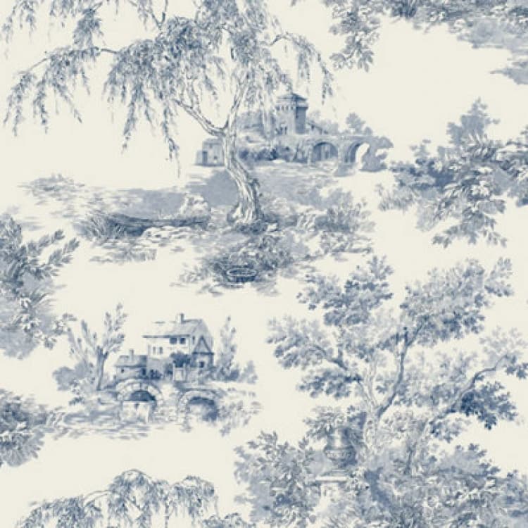 Image of Grandeco French Vintage Toile Trees Smooth Wallpaper - Blue Blue