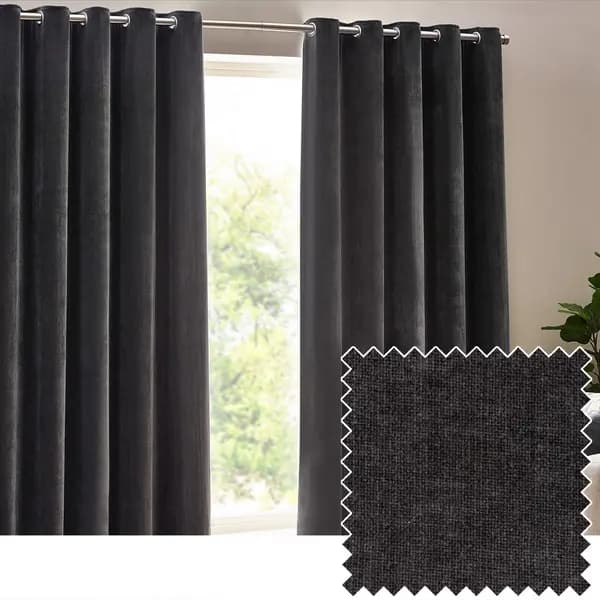 Image of Heavy Chenille Room Darkening Eyelet Curtains Charcoal / 229 x 183cm